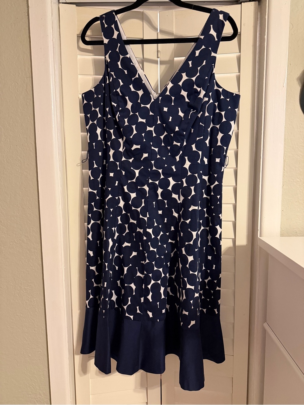 Nine West Navy and White Polka Dot V-Neck Midi Dress - Picture 2 of 4